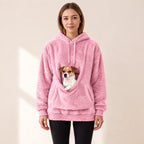 CuddleCarry pouch hoodie in pink with a Jack Russell puppy in the front pouch